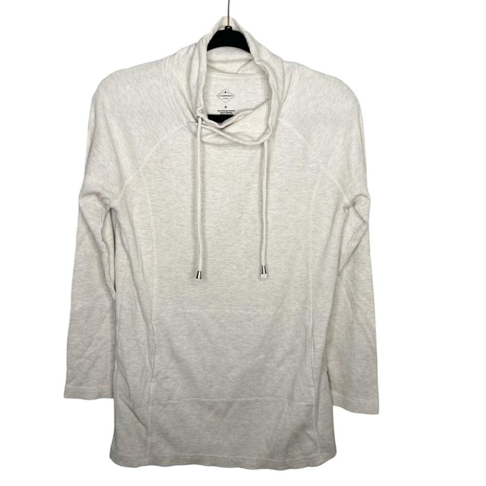 ST JOHN’S BAY / oatmeal cream off white waffle knit cowl neck pullover / M